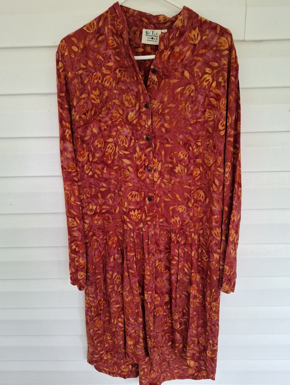 Go Fish Bohemian Button Front Batik Dress Size Large